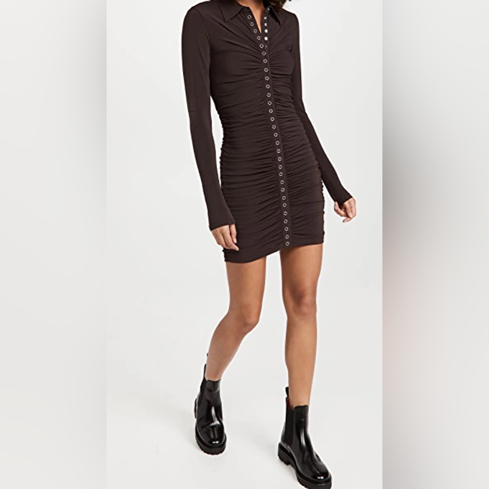 A.L.C. Larsen Ruched Polo Mini Dress In Brown size XS
